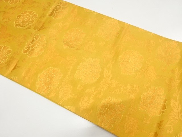 JAPANESE KIMONO / ANTIQUE FUKURO OBI / WOVEN PEONY & ARABESQUE PATTERN 